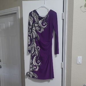 Ralph Lauren Purple and White Long Sleeve Dress